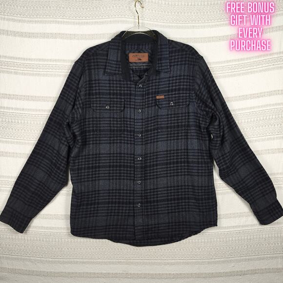 Orvis Men’s Plaid Flannel Shacket Button Up Shirt Jacket Gray Black Size L - Picture 1 of 11